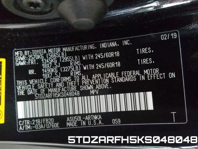 5TDZARFH5KS048048 фото 2
