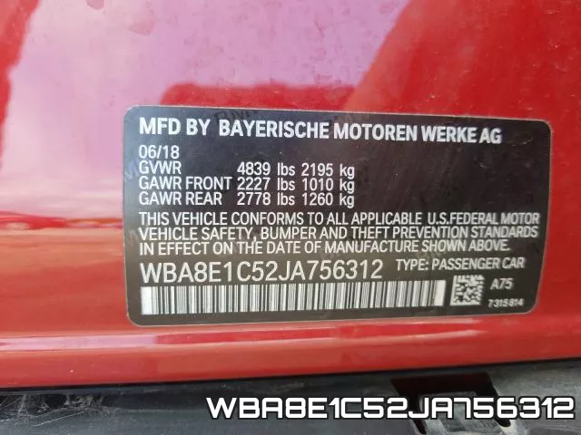 WBA8E1C52JA756312 фото 2