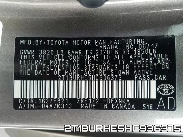 2T1BURHE5HC936375 фото 2