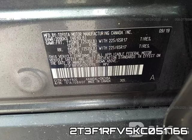2T3F1RFV5KC051766 фото 9