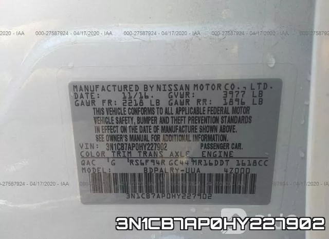 3N1CB7AP0HY227902 фото 10