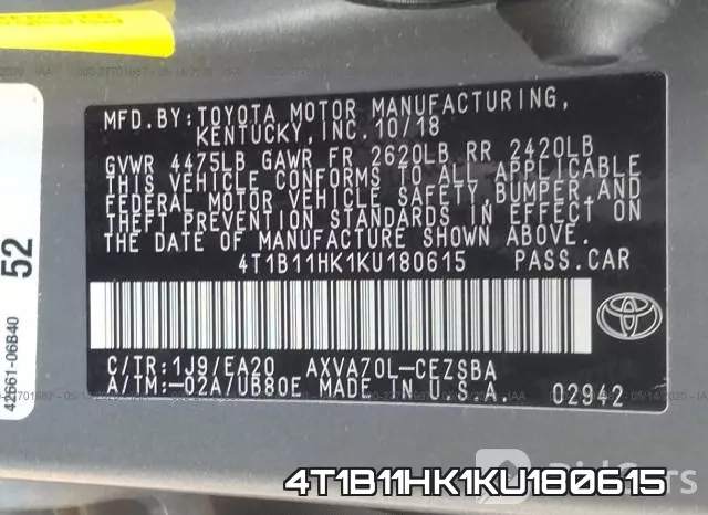 4T1B11HK1KU180615 фото 10