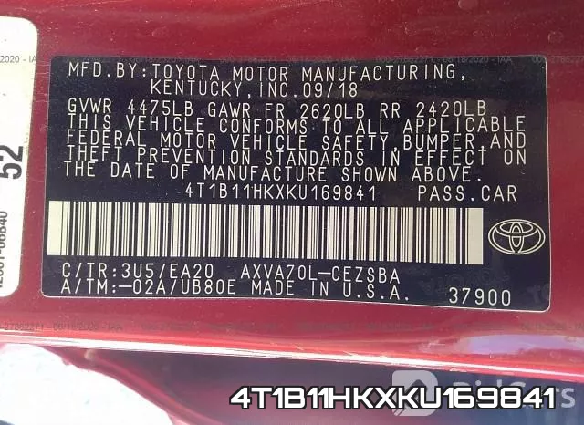 4T1B11HKXKU169841 фото 10