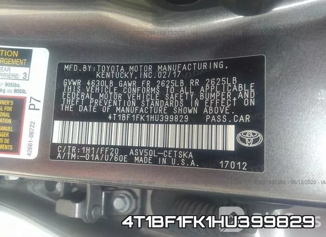 4T1BF1FK1HU399829 фото 10