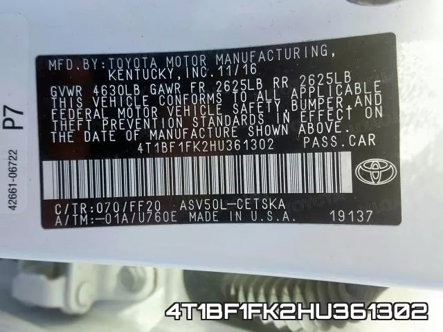 4T1BF1FK2HU361302 фото 2