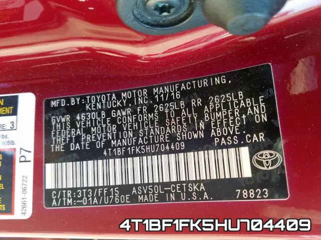 4T1BF1FK5HU704409 фото 2