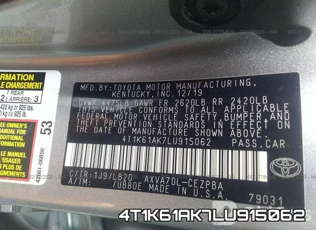 4T1K61AK7LU915062 фото 10