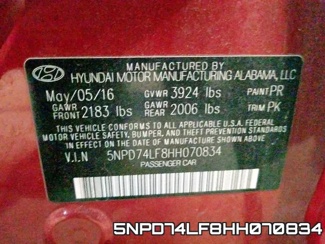 5NPD74LF8HH070834 фото 2