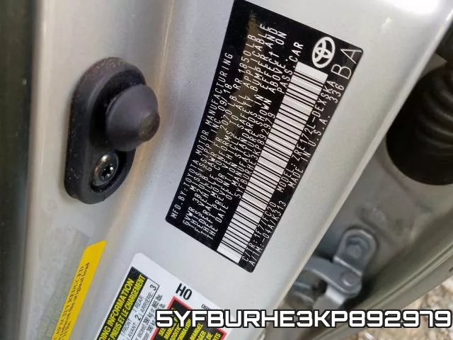 5YFBURHE3KP892979 фото 2