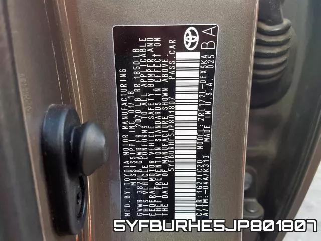5YFBURHE5JP801807 фото 2