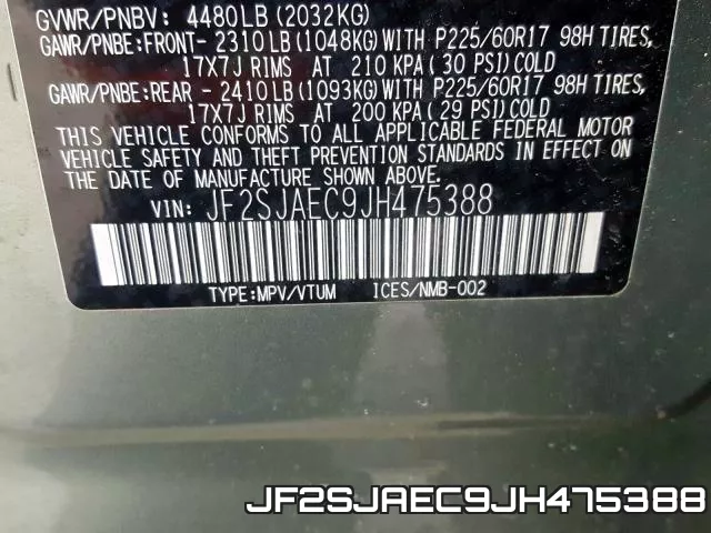JF2SJAEC9JH475388 фото 2