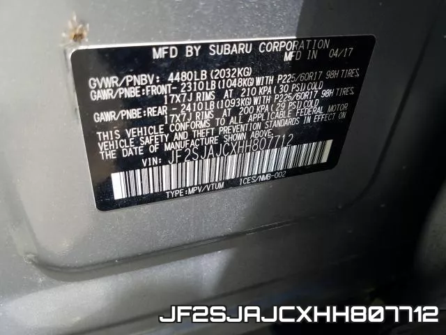 JF2SJAJCXHH807712 фото 2