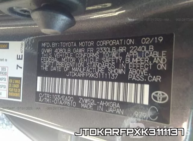 JTDKARFPXK3111137 фото 10
