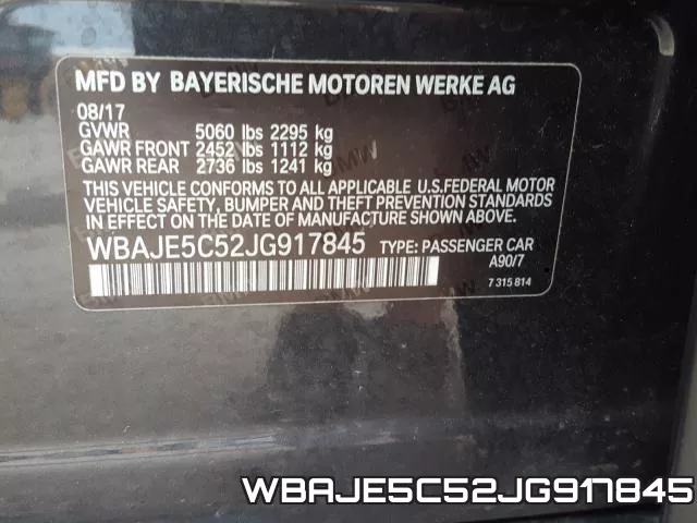 WBAJE5C52JG917845 фото 2
