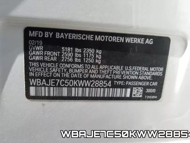 WBAJE7C50KWW28854 фото 2