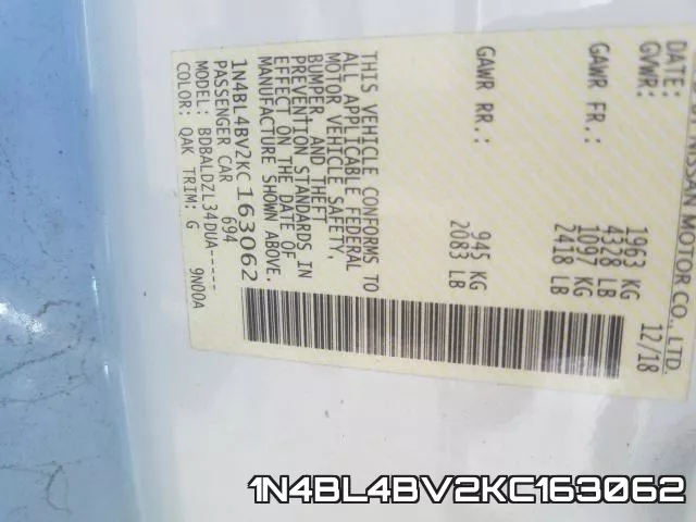 1N4BL4BV2KC163062 фото 2