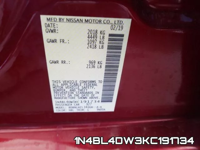 1N4BL4DW3KC191734 фото 2