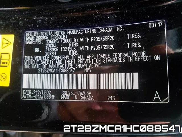 2T2BZMCA1HC088547 фото 2