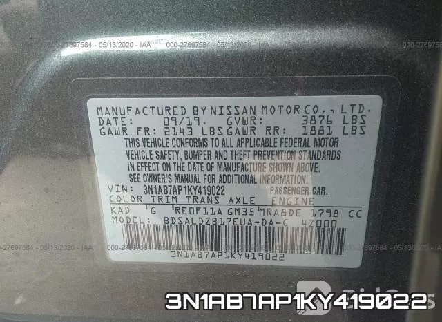 3N1AB7AP1KY419022 фото 10