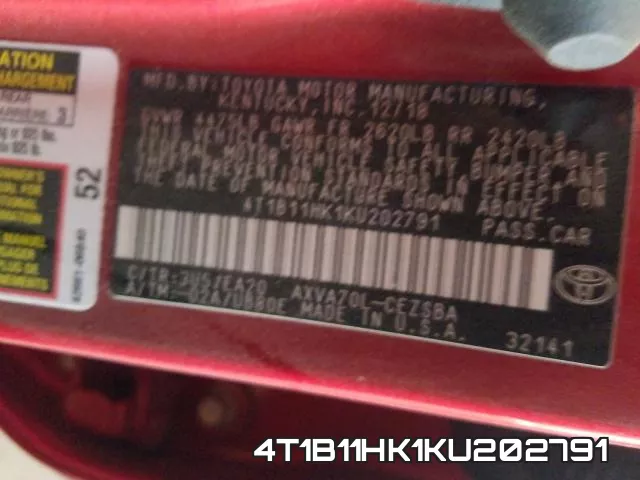 4T1B11HK1KU202791 фото 2