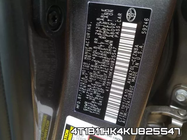 4T1B11HK4KU825547 фото 2
