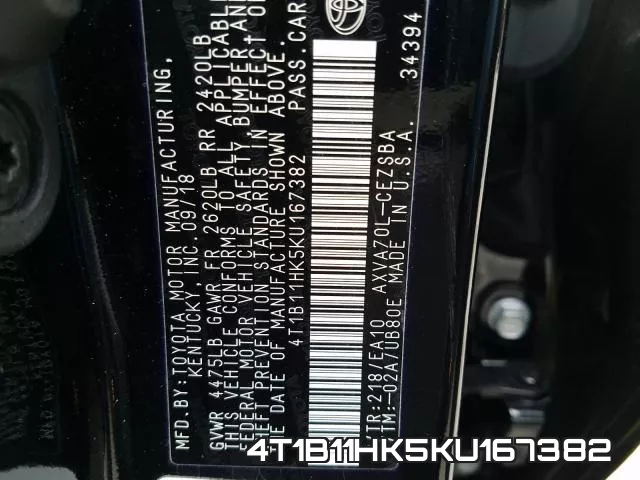 4T1B11HK5KU167382 фото 2