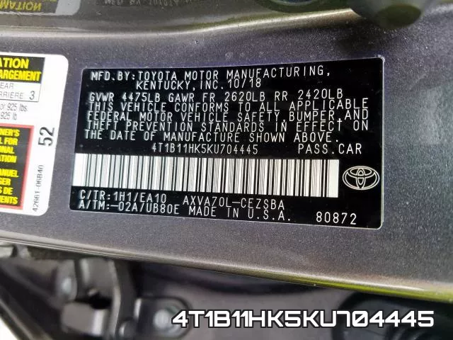 4T1B11HK5KU704445 фото 2