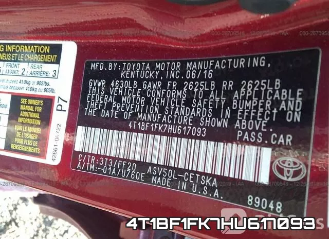 4T1BF1FK7HU617093 фото 9