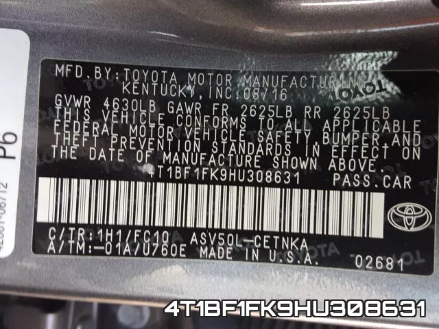 4T1BF1FK9HU308631 фото 2