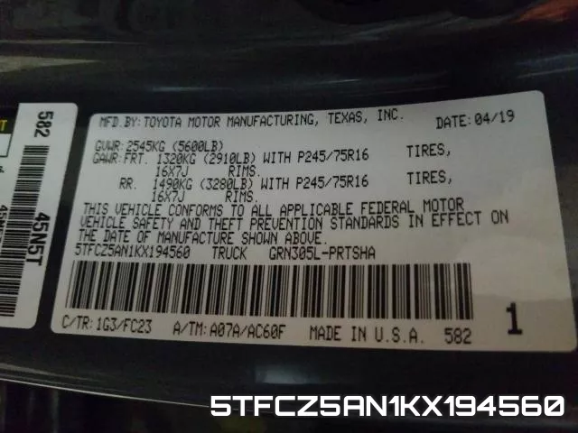 5TFCZ5AN1KX194560 фото 2