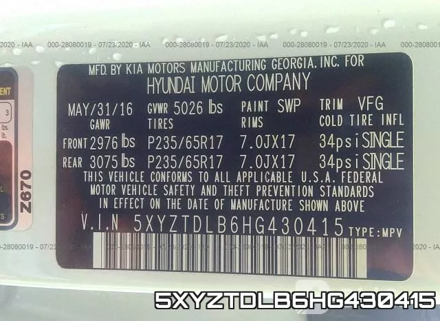 5XYZTDLB6HG430415 фото 9