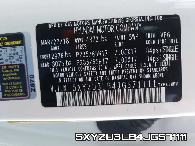 5XYZU3LB4JG571111 фото 2