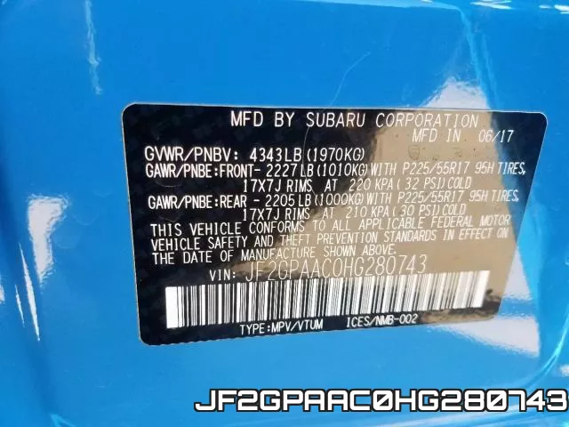 JF2GPAAC0HG280743 фото 2