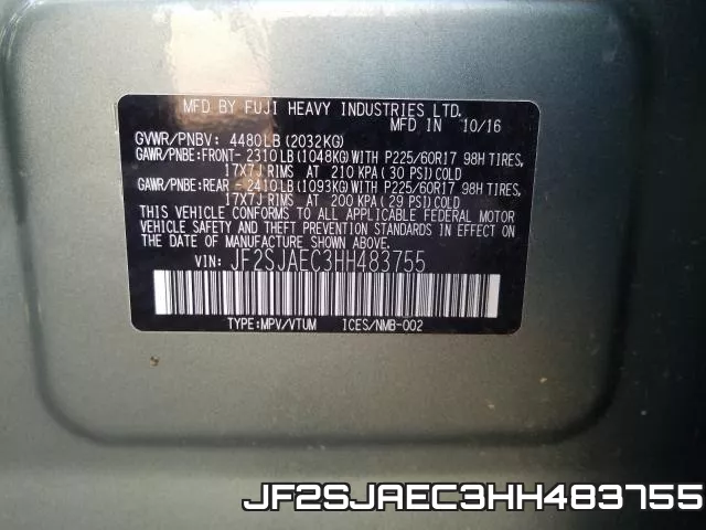 JF2SJAEC3HH483755 фото 2