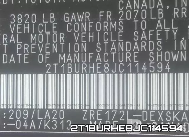 2T1BURHE8JC114594 фото 10