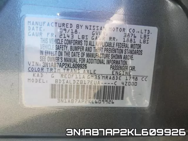 3N1AB7AP2KL609926 фото 2