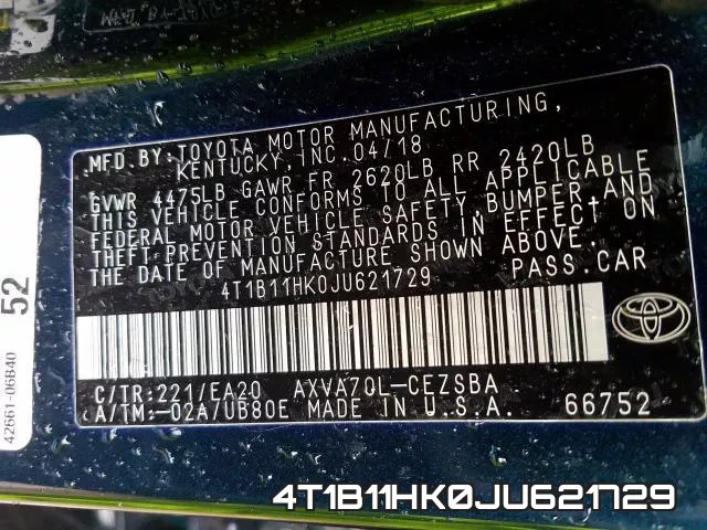 4T1B11HK0JU621729 фото 2