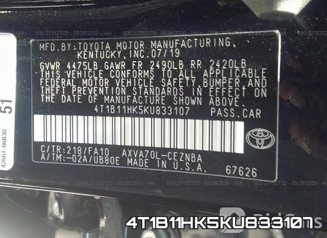 4T1B11HK5KU833107 фото 10