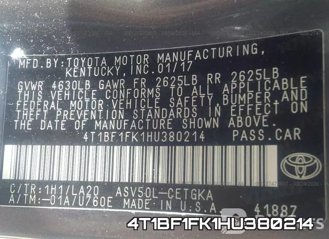 4T1BF1FK1HU380214 фото 10