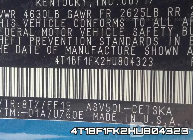 4T1BF1FK2HU804323 фото 10