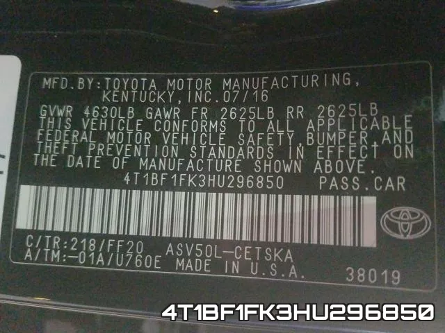 4T1BF1FK3HU296850 фото 2