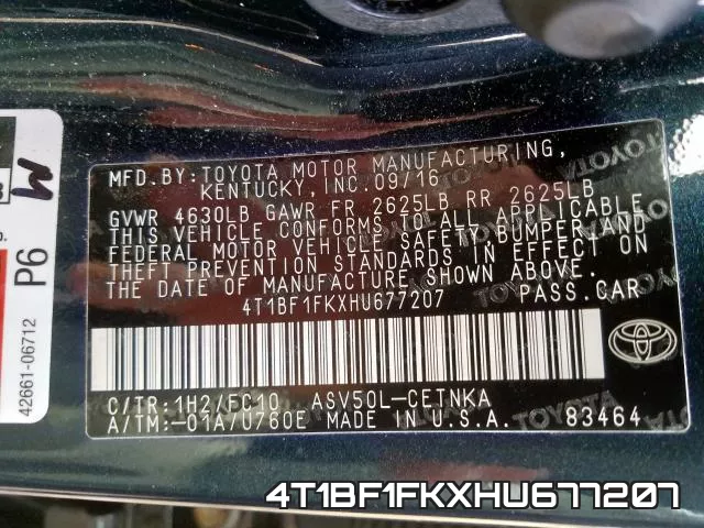 4T1BF1FKXHU677207 фото 2