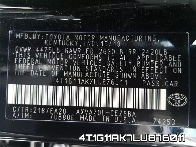 4T1G11AK7LU876011 фото 2