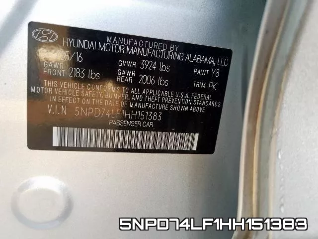 5NPD74LF1HH151383 фото 2