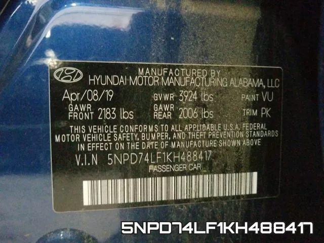 5NPD74LF1KH488417 фото 2