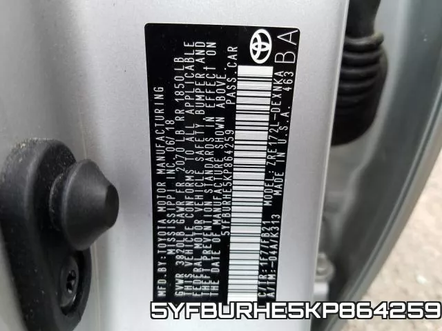 5YFBURHE5KP864259 фото 2