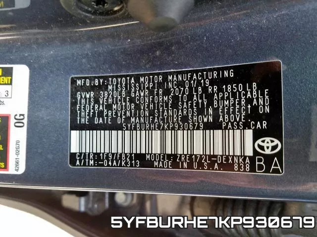 5YFBURHE7KP930679 фото 2