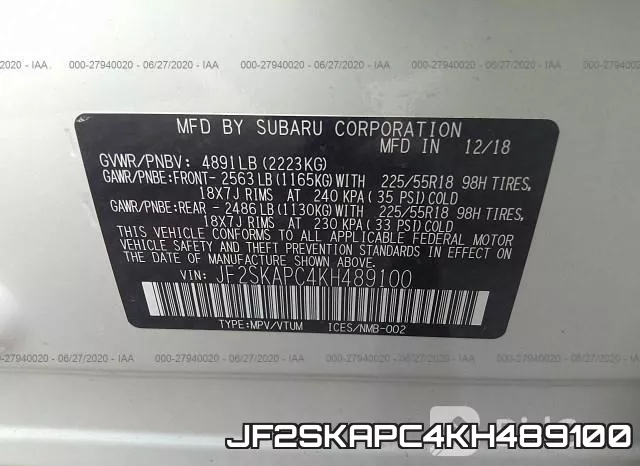 JF2SKAPC4KH489100 фото 10