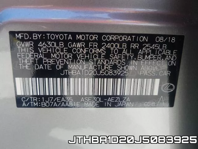 JTHBA1D20J5083925 фото 2