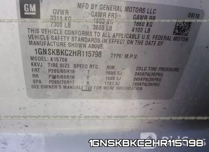 1GNSKBKC2HR115798 фото 10